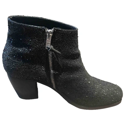 Pre-owned American Retro Glitter Ankle Boots In Black