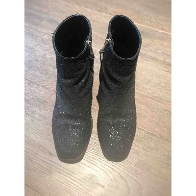 Pre-owned American Retro Glitter Ankle Boots In Black