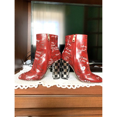 Pre-owned Dolce & Gabbana Patent Leather Ankle Boots In Red