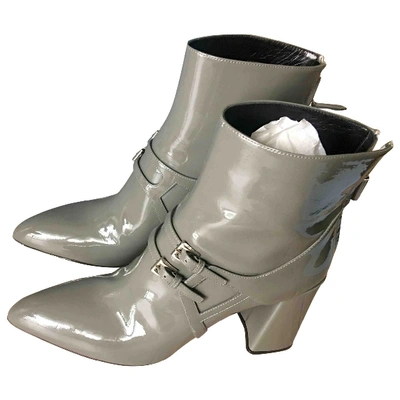 Pre-owned Prada Grey Patent Leather Ankle Boots