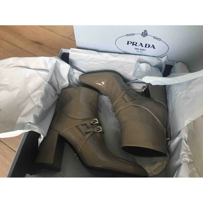 Pre-owned Prada Grey Patent Leather Ankle Boots