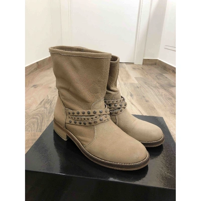 Pre-owned Pinko Beige Leather Ankle Boots