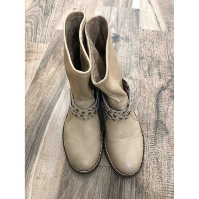Pre-owned Pinko Beige Leather Ankle Boots