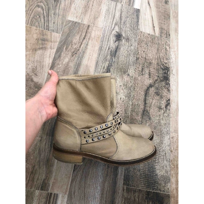 Pre-owned Pinko Beige Leather Ankle Boots