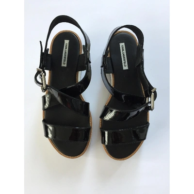 Pre-owned Karl Lagerfeld Patent Leather Sandal In Black