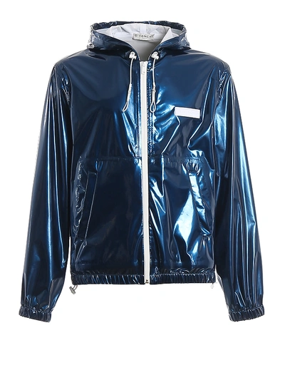 Shop Givenchy Coated Nylon Hooded Jacket In Blue