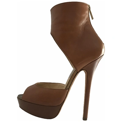 Pre-owned Jimmy Choo Leather Open Toe Boots In Camel