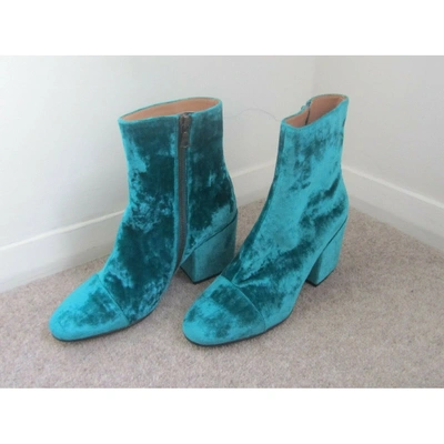 Pre-owned Dries Van Noten Turquoise Velvet Ankle Boots
