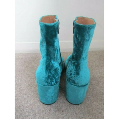 Pre-owned Dries Van Noten Turquoise Velvet Ankle Boots