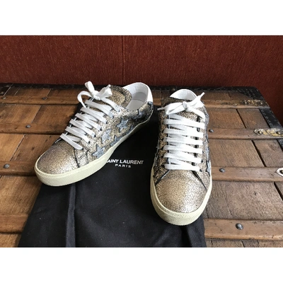 Pre-owned Saint Laurent Court Leather Trainers In Gold