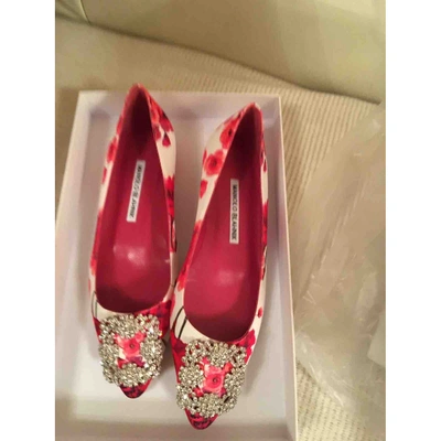 Pre-owned Manolo Blahnik Hangisi Cloth Ballet Flats