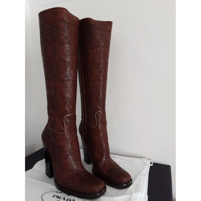 Pre-owned Prada Leather Boots In Brown