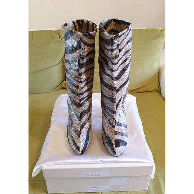 Pre-owned Blumarine Pony-style Calfskin Ankle Boots In Multicolour