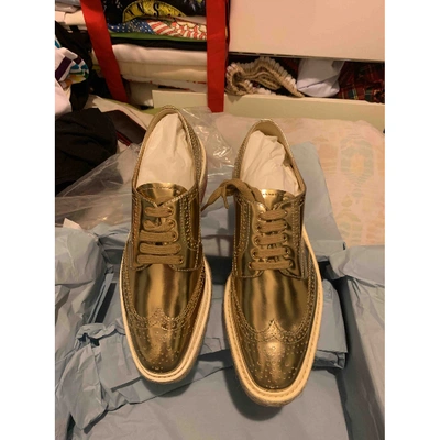 Pre-owned Prada Leather Lace Ups In Gold
