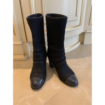 Pre-owned Chanel Blue Cloth Boots