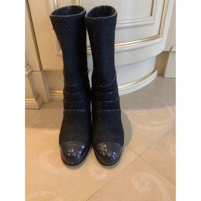 Pre-owned Chanel Blue Cloth Boots