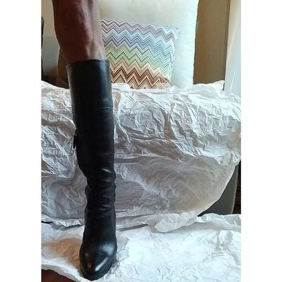 Pre-owned Valentino Garavani Leather Western Boots In Black