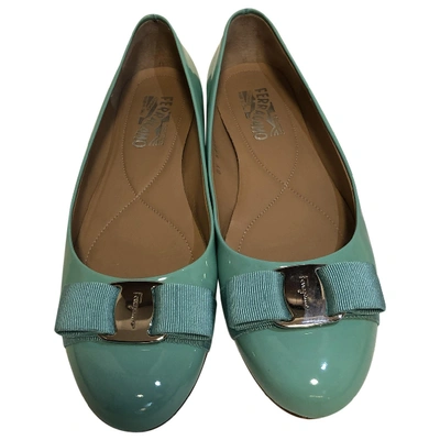 Pre-owned Ferragamo Turquoise Patent Leather Ballet Flats