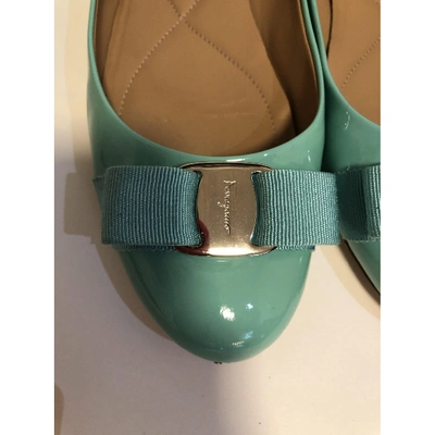 Pre-owned Ferragamo Turquoise Patent Leather Ballet Flats