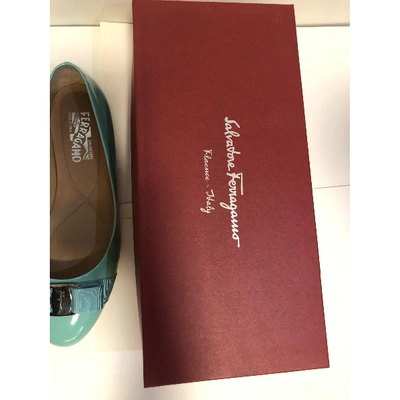 Pre-owned Ferragamo Turquoise Patent Leather Ballet Flats