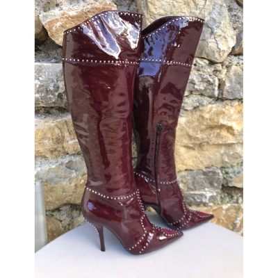Pre-owned Casadei Patent Leather Boots In Burgundy