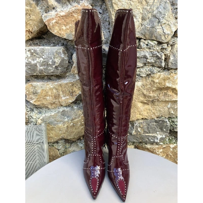 Pre-owned Casadei Patent Leather Boots In Burgundy