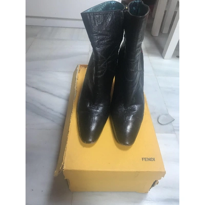 Pre-owned Fendi Black Patent Leather Ankle Boots