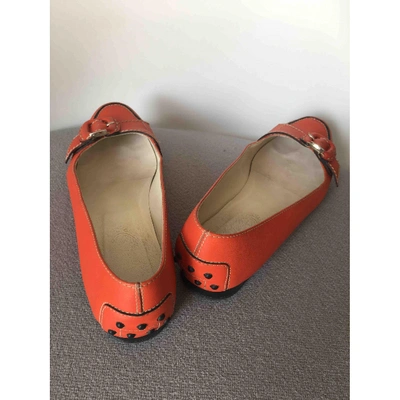 Pre-owned Tod's Leather Ballet Flats In Orange