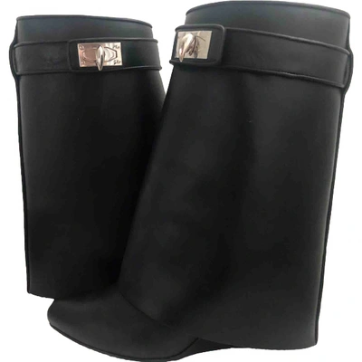Pre-owned Givenchy Shark Black Leather Ankle Boots