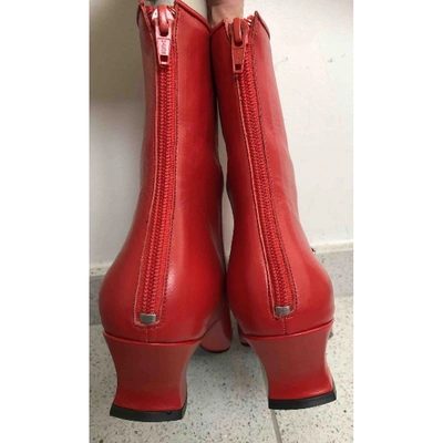Pre owned Dorateymur Leather Ankle Boots In Red ModeSens