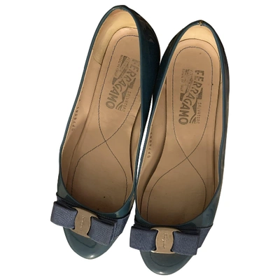 Pre-owned Ferragamo Blue Patent Leather Ballet Flats