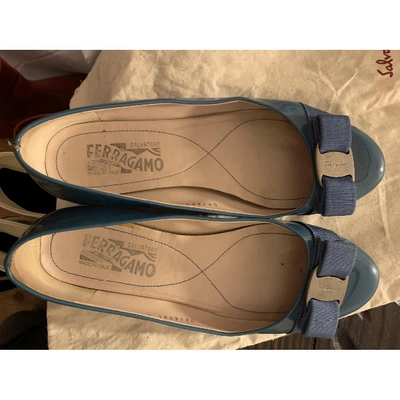 Pre-owned Ferragamo Blue Patent Leather Ballet Flats