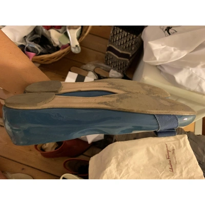 Pre-owned Ferragamo Blue Patent Leather Ballet Flats