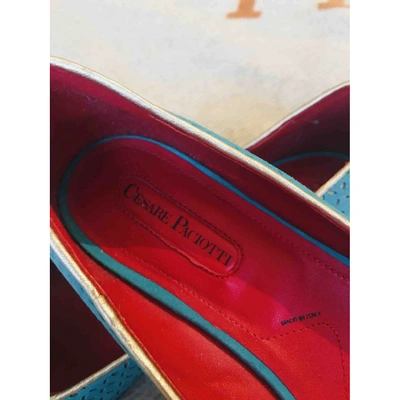Pre-owned Cesare Paciotti Flats In Turquoise