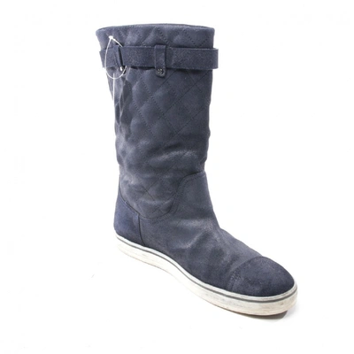 Pre-owned Chanel Blue Suede Boots