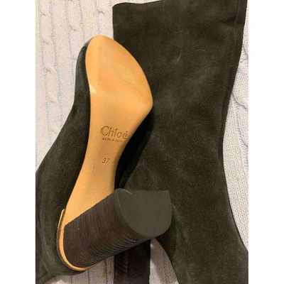 Pre-owned Chloé Lexie Green Suede Ankle Boots