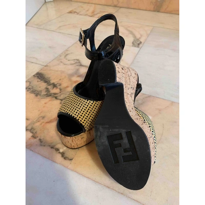 Pre-owned Fendi Tweed Mules & Clogs In Black