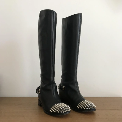 Pre-owned Christian Louboutin Egoutina Black Leather Boots