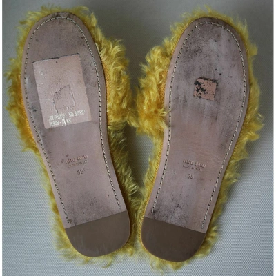 Pre-owned Miu Miu Faux Fur Sandals In Yellow