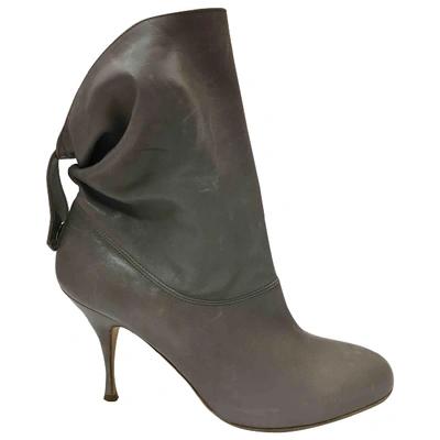 Pre-owned Brian Atwood Leather Ankle Boots In Grey