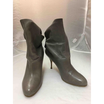 Pre-owned Brian Atwood Leather Ankle Boots In Grey