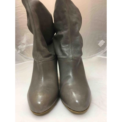 Pre-owned Brian Atwood Leather Ankle Boots In Grey