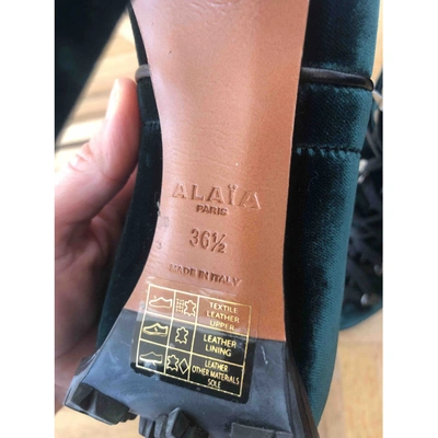 Pre-owned Alaïa Velvet Lace Up Boots In Green
