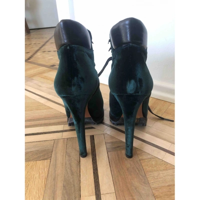 Pre-owned Alaïa Velvet Lace Up Boots In Green