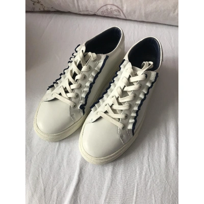 Pre-owned Tory Sport Patent Leather Trainers In White