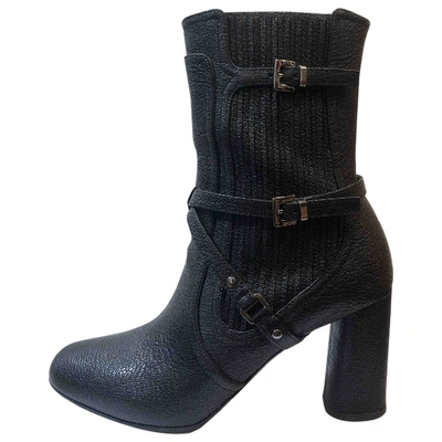 Pre-owned Dior Leather Ankle Boots In Black