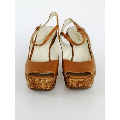 Pre-owned Prada Leather Sandals In Camel