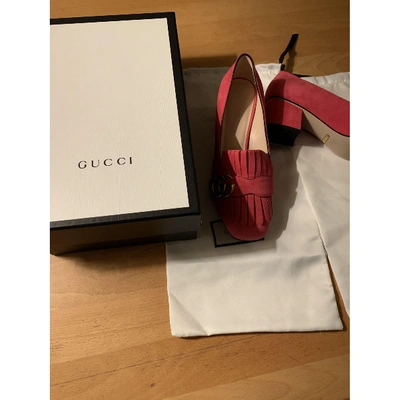 Pre-owned Gucci Marmont Pink Suede Flats