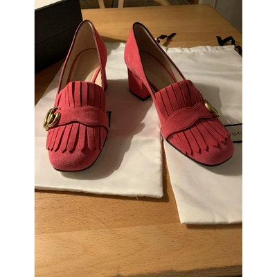 Pre-owned Gucci Marmont Pink Suede Flats