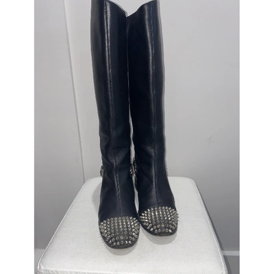 Pre-owned Christian Louboutin Egoutina Leather Riding Boots In Black
